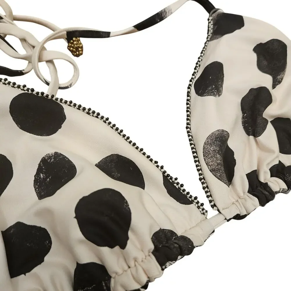 Agua Bendita Lolita Tri Top & Reversible Alegria Bottom L NWT Black White Beaded
